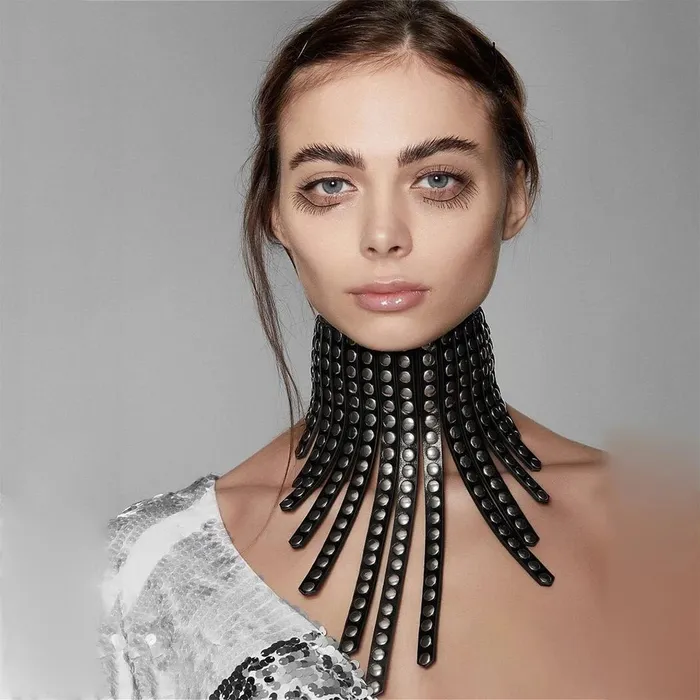 House of Dasein Couples Collars Leashes Black Adjustable Leather Punk Metal O Ring Choker For Women Kitty Collar