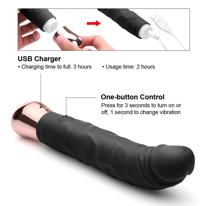 Female Sex Toys Black Realistic Gspot Dildo Vibrator Wand Massager Luvkis