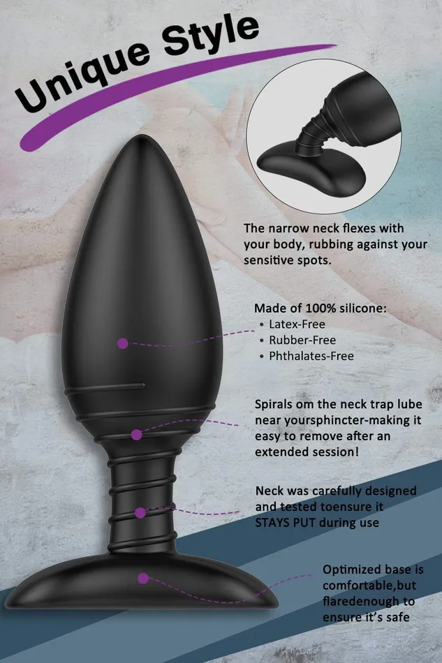 YOSPOSS Male Sex Toys 6 Modes Vibrating Anal Butt Plug with Spiral Pattern Flexible Neck