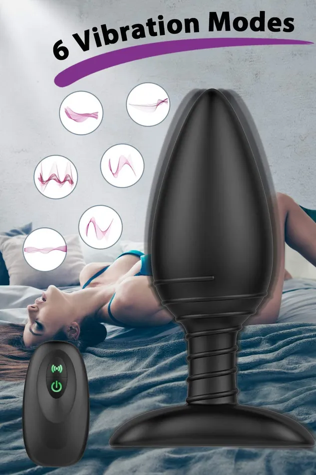 YOSPOSS Male Sex Toys 6 Modes Vibrating Anal Butt Plug with Spiral Pattern Flexible Neck