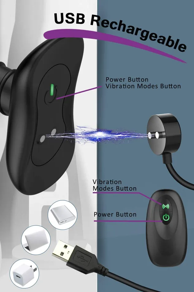 YOSPOSS Male Sex Toys 6 Modes Vibrating Anal Butt Plug with Spiral Pattern Flexible Neck