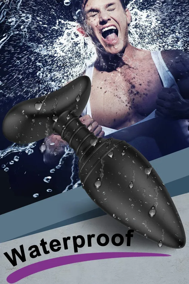 YOSPOSS Male Sex Toys 6 Modes Vibrating Anal Butt Plug with Spiral Pattern Flexible Neck