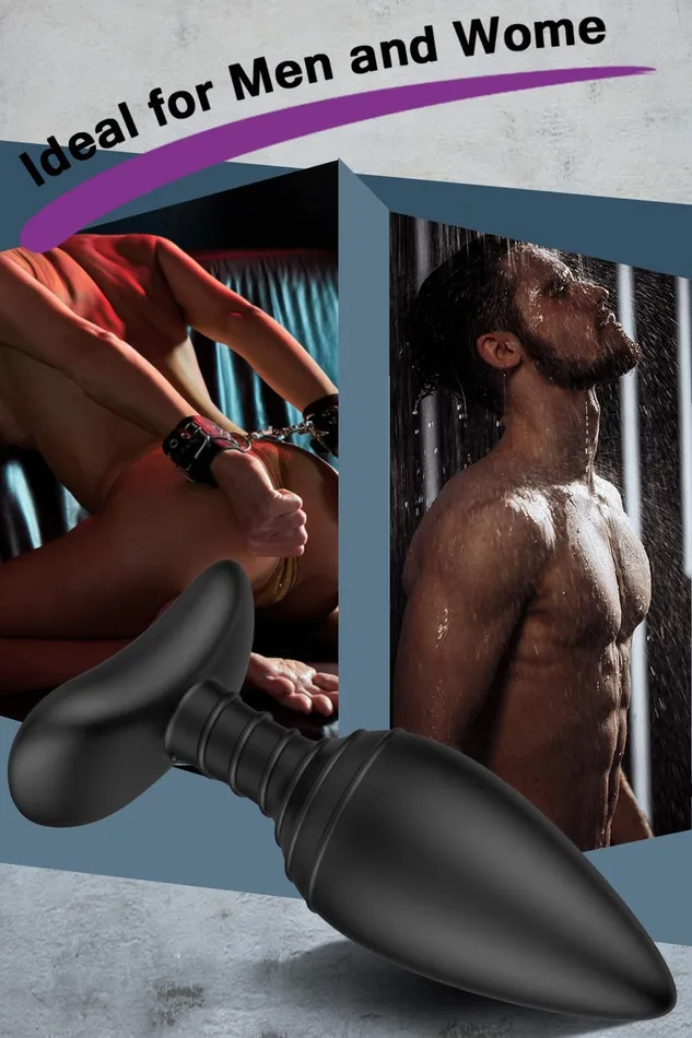 YOSPOSS Male Sex Toys 6 Modes Vibrating Anal Butt Plug with Spiral Pattern Flexible Neck