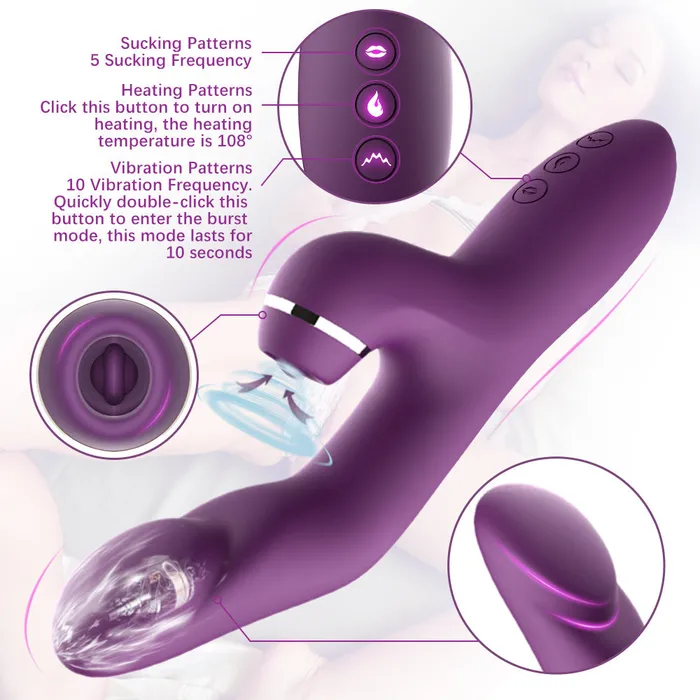 3 in 1 bunny vibrator 5 sucking with heating function Earlypeach Female Sex Toys