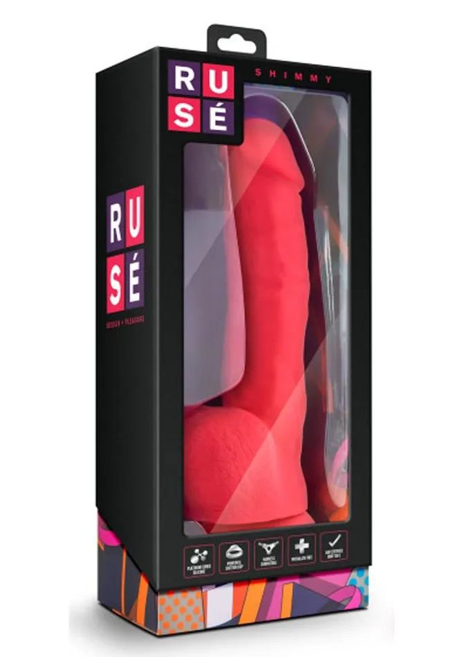 Ruse Shimmy Silicone Dildo with Balls 875in Cerise Ruse Female Sex Toys